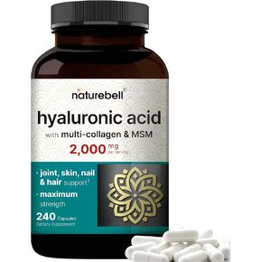 NatureBell 2 Pack Hyaluronic Acid Supplements 2000mg | 480 Total Capsules, with MSM & Multi Collagen – 3 in 1 Support – Skin Hydration, Joint Lubrication, Hair, and Eye Health