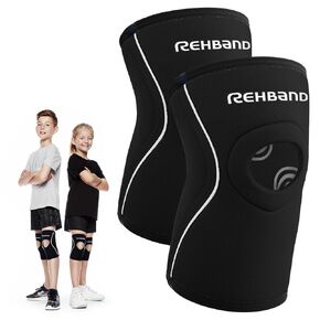 Rehband kids neoprene knee sleeve with patella opening, children knee support, 1 piece or 1 pair, knee cuff patella opening 5mm neoprene brace, Size:Small