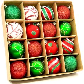 16Ct Christmas Tree Ball Assorted Ornaments Pendants, 2.4" Christmas Shatterproof Shine Ball Decoration for Christmas Tree Holiday Wedding Indoor Outdoor, Gift Boxes Ideal