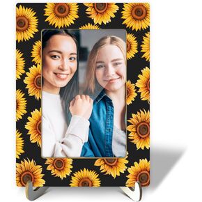 CMHIE Sunflower Desk Wood Picture Frame with stand, Gift for Women Girl Daughter Mom, Picture Frame Display 4x6 Vertical Photo for Tabletop, Home Shelf Office Table Decorative Supplies -03