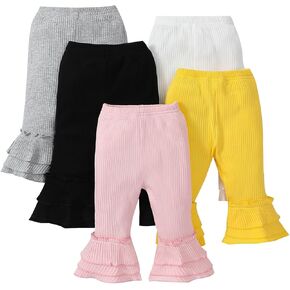 ATCTBOGFS Toddler and Baby Girl Stretchy Flare Pants with Ruffle Fleece Pants and Leggings 5-Pack