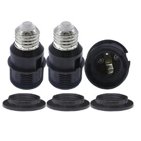 E26 to E26 Socket Extender,Thread E27/E26 Lamp Bulb Socket Extension,Lamp Holder Adapter with Shade Rings (Black, 3)