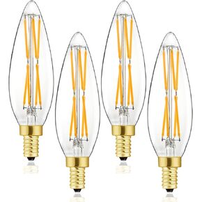 E12 Edison 8W LED Bulb, 100 watt Equivalent Candelabra Dimmable Chandelier Light Bulbs 3000K Soft White Clear 800lm E12 Vintage LED Filament Vintage Candle Bulb with Decorative,4-Pack. (4.85in)