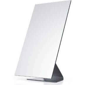 Rectangular Makeup Mirror, 12 Inch Metal Desk Mirror, Table Mirror with Stand, Vanity Mirror for Counter, Bedroom, Bathroom, Dorm（Black）
