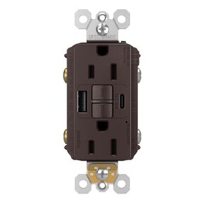 Legrand Radiant 1597TRUSBACDB 15 Amp GFCI Self Test Tamper Resistant Decorator Duplex Outlet with USB Type A and C, Dark Bronze (1 Count)