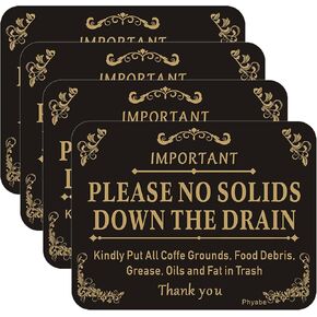 4 PCS Please No Solids Down The Drain Sign, 5" x 4" Thick Acrylic Self-Adhesive Laundry Room Sign, Airbnb Essentials For Hosts, Ideal for Rental Home，Restaurants, Bars, Hotels, and Airbnb, Easy to Install in Kuwait