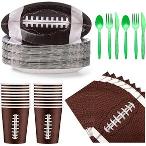 Nitial 180 Pcs Football Party Decorations Dinner Tableware Set Disposable Dinnerware Set Serve 30 Guests Include Paper Plates Napkins Knives Forks Spoons Cup for Football Birthday Sports Game Supplies