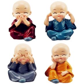 4Pcs Monks Figurine, Resin Little Monks Car Ornaments, Cute Kungfu Monk Statue Office Home Shelf Decor