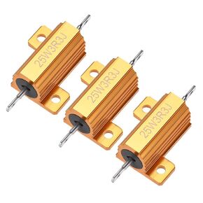 uxcell 25W 3.3 Ohm 5% Aluminum Housing Resistor Screw Tap Chassis Mounted Aluminum Case Wirewound Resistor Load Resistors Gold Tone 3 Pcs