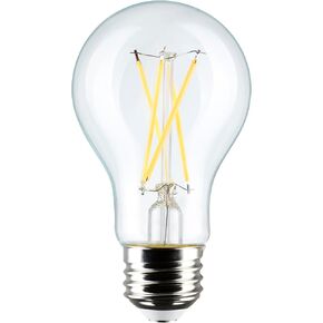 Satco S12462 8 Watt A19 LED Bulb, Clear, 2700K, Medium Base, 120 Volt, 4-Pack