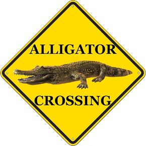 Rogue River Tactical Funny Metal Warning Alligator Crossing XING Tin Sign Wall Décor Man Cave Bar Gator Crocodile