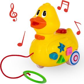 ArtCreativity Musical Walking Duck Pull Toy - Yellow Duck Toy for Kids - Toddler Pull Toy Duck with Lights, Animal Sounds, and Music - Helps Teach Colors, Sounds, and Shapes - Gift for Kids 3 and Up