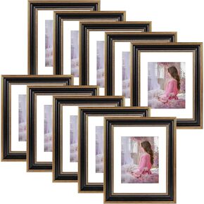 Space Art Deco, 11x14 Picture Frame with White Mat for 8x10 Photo or Display 11x14 Poster/Print Without Mat, Shatter Resistant Glass Wall Mounting (Ornate Gold/Black, 2 Pack) in Saudi Arabia