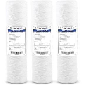 Hydronix HX-SWC-25-1020/3 Universal Whole House String Wound Sediment Water Filter Cartridge 2.5" x 10"-20 Micron-3 Pack, White