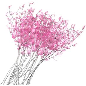 Artificial Flower Bouquet 25PCS Pink Plastic Artificial Flower Stem with Crystal Acrylic Bead Drop for Wedding Party Home Decor 15cm Crystal Bud Branches