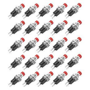 MECCANIXITY 30 Pcs 1A 250V AC 7mm Mini Momentary Push Button Switch SPST NO Red Switch Button with Soldering Foot for Electronic Devices