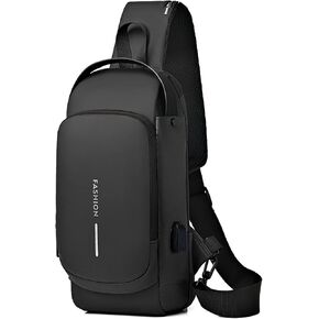 Geanbun Anti-Theft Sling Bag USB Shoulder Bag Crossbody Backpack Waterproof Chest Daypack Lightweight(Grey)