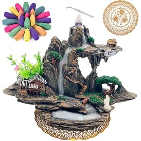 Zvaiuk Waterfall Incense Burner,Backflow Incense Holder,Fountain Mountain Tower 2 Sides with Backflow Incense Cones, Aromatcherapy Ornamen…