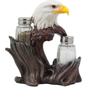 Ebros Gift Patriotic American Bald Eagle Glass Salt And Pepper Shakers Holder Figurine Decor 7"H Eagles Birds Of Prey King Of The Skies Wings Of Glory Kitchen Dining Bar Accent