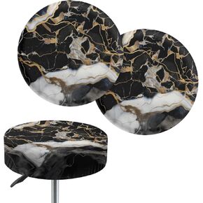 Marble Printed Stool Covers Round for Dining Chairs Decor Stretch Soft Round Bar Stool Covers with Elastic Band Round Barstool Covers, 14"-16", 2 Pack