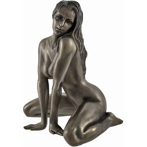 Bronzed Finish Nude Kneeling Woman Statue Sculpture Erotic Art