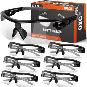 OXG 6 Pack Safety Glasses for Men Women, ANSI Z87.1 Work Glasses Anti Scratch Protective Eyewear with UV400 Protection