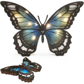 Gradient Blue Butterfly Decor，Wooden Butterfly Decorations，Butterfly Wooden Statue Ornament，3D Butterfly Silhouette Wall Decor Gift，with Small Light，Great for Family or Friends