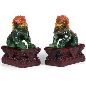 Large Size Wealth Porsperity Resin Pair of Fu Foo Dogs Guardian Lion Statues,Best Housewarming Congratulatory Gift to Ward Off Evil Energy,Feng Shui Décor