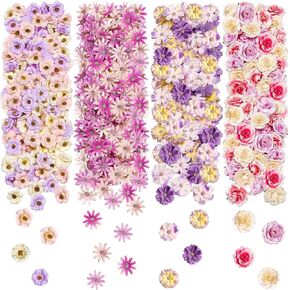 ZAUGONTW 205 Pieces Mini Flower Heads, Tiny Artificial Silk Fake Rose Daisy Plum Sunflower Blossom Head Flowers Decoration for Scrapbooking Home Wedding Wreath Birthday DIY Crafts
