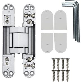 HLMOptimo 6inch Hidden Door Hinges Invisible Hinges Concealed Hinges Zinc Alloy 180 Degree Swing Hinge 3 Way Adjustable Butt Hinge 6 x 2.5 x 1 inch (Silver Pack of 2)