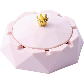 Pink Ashtray with Lids, Cigarette Ashtray for Indoor or Outdoor Use, Ash Holder for Smokers, Desktop Smoking Ash Tray for Home Office Decoration