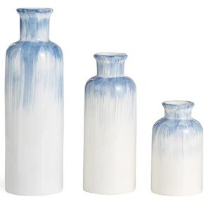 Small Ceramic Vase Set for Dining Table Decoration, Set of 3 White Flower Vase in Nordic Style for Home Decor, Mini Decorative Vase for Single Flower Pampas Grass - Height 5-8-10 inch, Glossy Blue