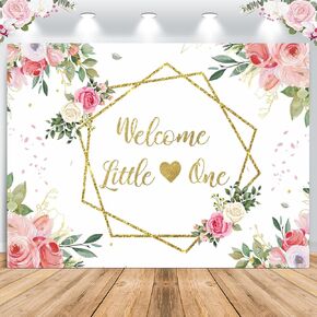 Newwiee Greenery Baby Shower Backdrop for Neutral Welcome Little One Photography Background Green Eucalyptus Glitter Gold Lines Baby Shower Theme Photo Props for Boy Girl Gender Reveal Party 7 x 5 ft