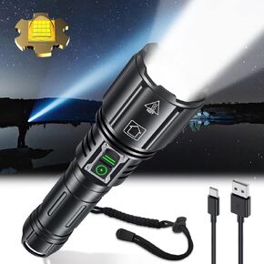 Gehavin Rechargeable High Power LED Flashlight 500000 High Lumens, Super Bright XHP160 Flashlights with 6 Modes, Waterproof, Zoomable, Fast Charging,Camping Flashlight for Campers