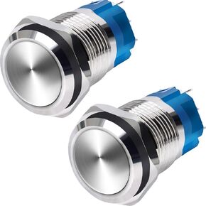 Momentary Push Button Switches 12V - Self-Locking IP65 Waterproof and Dustproof Pack of 2 - Flame Retardant - 19mm and 16mm - Ideal for On/Off Applications
