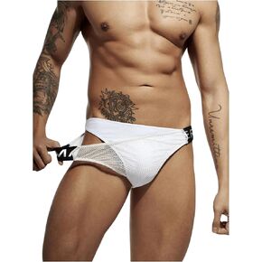WDIRARA Men's Color Block Mesh Swim Trunks Briefs Low Waist Elastic Beach Swimwear in Kuwait
