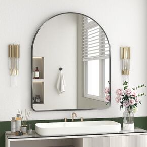 Bathroom Wall Mirror, 24x36 Inch Gold Bathroom Mirror, Round Corner Rectangular Mirrors for Over Sink, Metal Framed Vanity Mirror for Bathroom, Entryway, Horizontal or Vertical