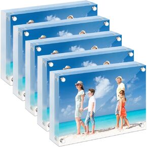 Niura Premium 5x7 Acrylic Frames, Double Thickness (14.5mm+14.5mm) Stable Clear Picture Frame, Modern Display Stand, Pack of 5