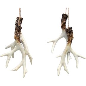 Deer Antler Christmas Tree Ornaments, Rustic Holiday Decoration for Hunters, 5 Inches, Set of 2