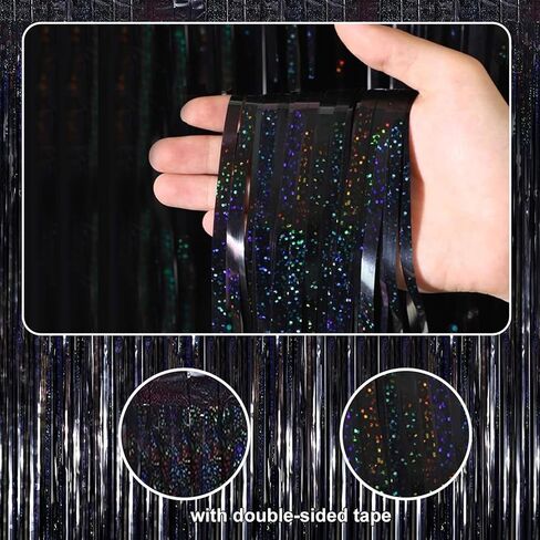 2 حزمة 3.2 قدم × 9.8 قدم بلينغ الأسود بهرج الستار حزب خلفية الزينة، معدنية احباط هامش خلفية الباب لجميع القديسين، عيد الميلاد، عيد ميلاد التخرج حفل زفاف اللافتات خلفية الصورة. in Kuwait