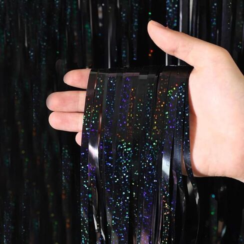 2 حزمة 3.2 قدم × 9.8 قدم بلينغ الأسود بهرج الستار حزب خلفية الزينة، معدنية احباط هامش خلفية الباب لجميع القديسين، عيد الميلاد، عيد ميلاد التخرج حفل زفاف اللافتات خلفية الصورة. in Kuwait