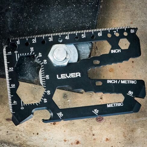 Lever Gear Toolcard Pro - أداة متعددة لبطاقات الائتمان 40 في 1. بطاقة أداة محفظة بطاقات البقاء رفيعة وبسيطة. أداة جيب للبطاقات متعددة الأدوات معتمدة من إدارة أمن المواصلات الأمريكية. (فضة) in Kuwait