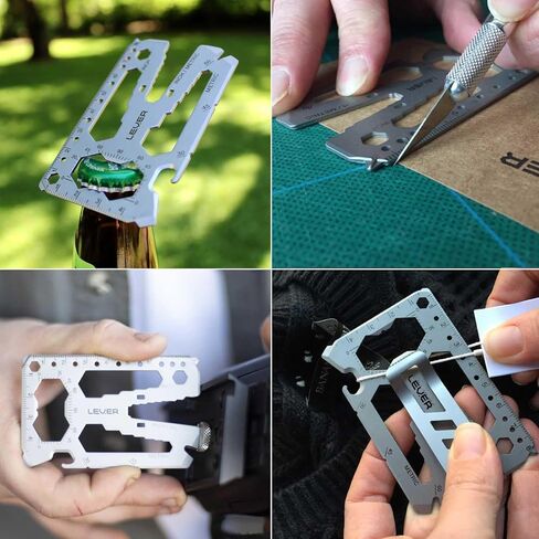 Lever Gear Toolcard Pro - أداة متعددة لبطاقات الائتمان 40 في 1. بطاقة أداة محفظة بطاقات البقاء رفيعة وبسيطة. أداة جيب للبطاقات متعددة الأدوات معتمدة من إدارة أمن المواصلات الأمريكية. (فضة) in Kuwait