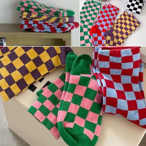 جوارب CHUNFO للسيدات منقوشة كاجوال للجري رياضية ملونة على شكل شطرنج مقاس 5-9 in Kuwait