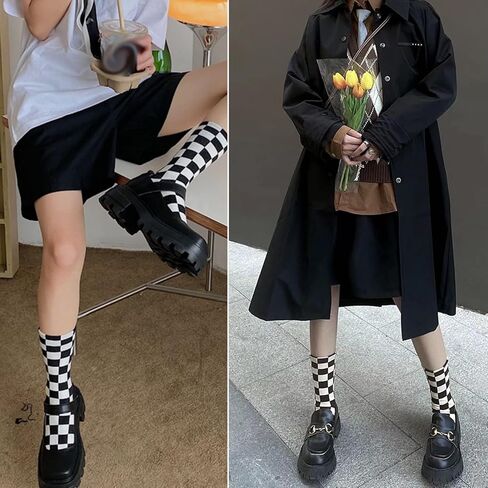 جوارب CHUNFO للسيدات منقوشة كاجوال للجري رياضية ملونة على شكل شطرنج مقاس 5-9 in Kuwait