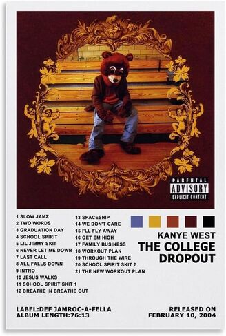 Kanye Poster West The College Dropout Music Cover Canvas Art Painting Decor Wall Posters Bedroom Gym Decorative Gift 12x18inch(30x45cm) in Saudi Arabia