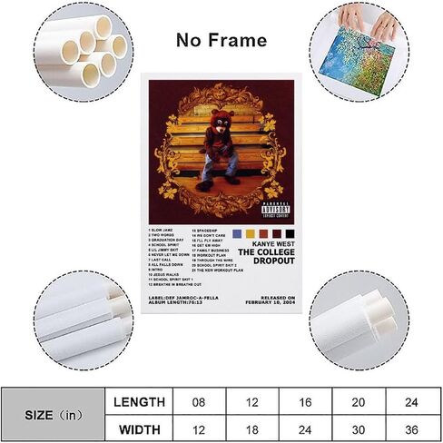 Kanye Poster West The College Dropout Music Cover Canvas Art Painting Decor Wall Posters Bedroom Gym Decorative Gift 12x18inch(30x45cm) in Saudi Arabia