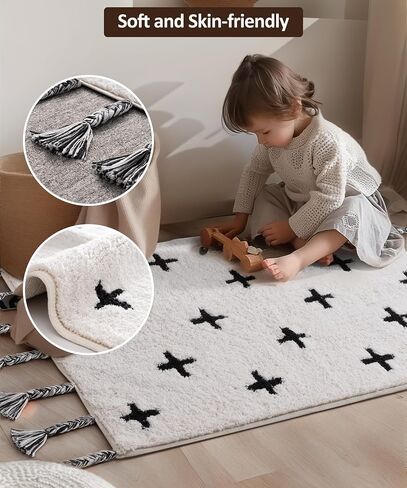 SUMGAR 2x3 Entryway Rugs Washable Small Rug Black White Boho Bath Mat Modern Cute Rugs for Bedroom Living Room Bathroom Patio Rug Carpet Cotton in Saudi Arabia