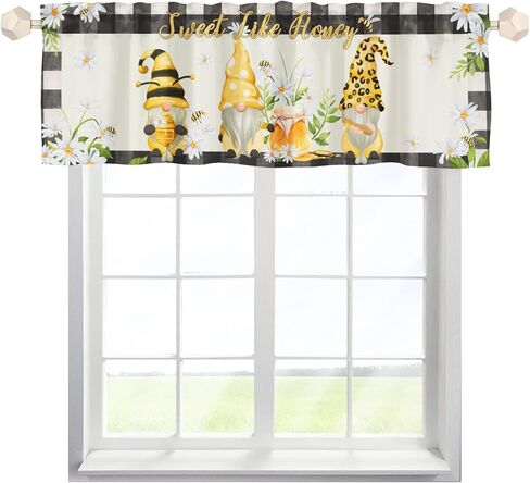 ستائر المطبخ Happy Gnomes مقاس 54 بوصة × 18 بوصة Gnomes Bees Daisy ريفي لوح معالجة النوافذ ستائر قصيرة لغرفة المعيشة والحمام وغرفة النوم وديكور مقهى المزرعة in Kuwait