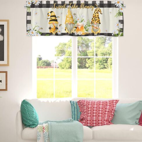 ستائر المطبخ Happy Gnomes مقاس 54 بوصة × 18 بوصة Gnomes Bees Daisy ريفي لوح معالجة النوافذ ستائر قصيرة لغرفة المعيشة والحمام وغرفة النوم وديكور مقهى المزرعة in Kuwait